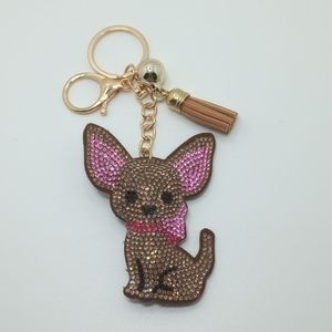 Brown Bling Chihuahua keychain bag charm